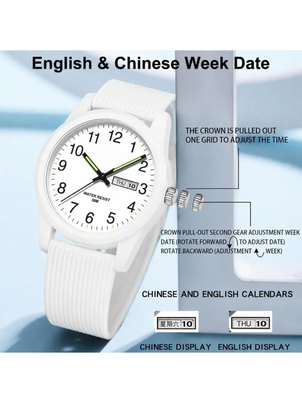 Men's White Simple Minimalist Sport Waterproof Casual Analog  Quartz Wrist Watch